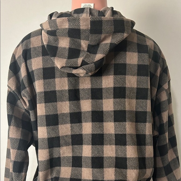 VICTORIA'S SECRET Hoodie Fleece Sleep Checkered Coffee Long Sleeve Size Medium - Picture 10 of 12
